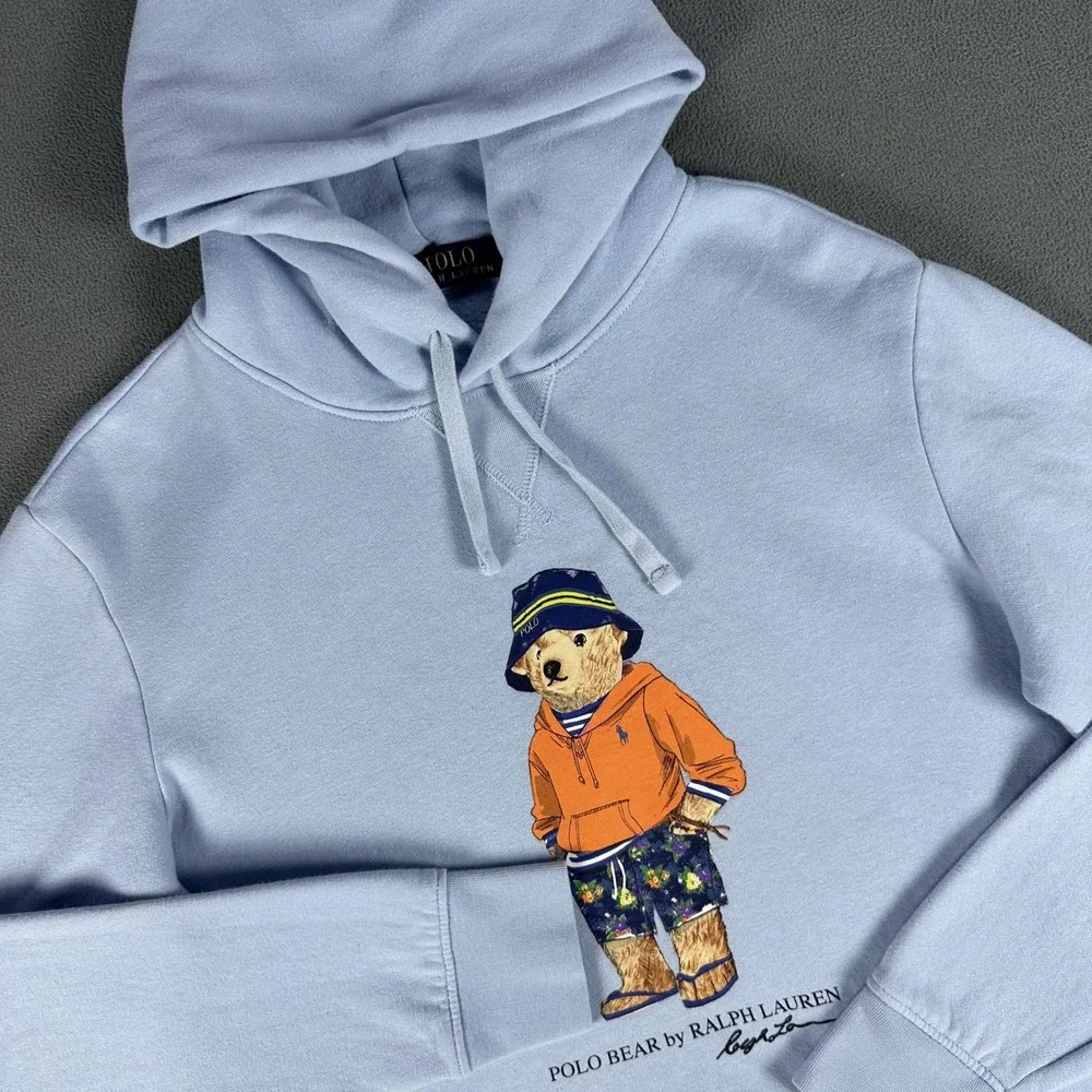 Polo Ralph Lauren Hoodie Small Blue Polo Bear Beach Heavyweight Fleece Pullover